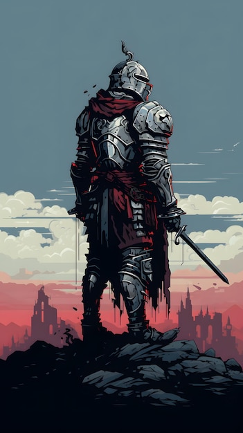 Foto personagem de cavaleiro de pixel art para personagem de jogo de rpg em estilo retrô para jogo de 8 bits