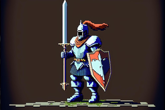 Personagem de cavaleiro pixel art para personagem de jogo de RPG em estilo retrô para jogo de 8 bits AI