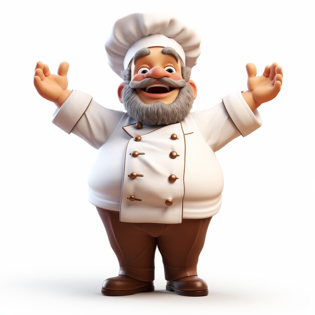 Personagem de chef sorridente isolado em uniforme branco em fundo branco