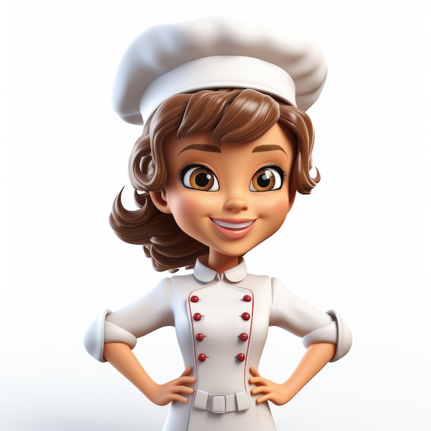 Foto personagem de chef sorridente isolado em uniforme branco em fundo branco
