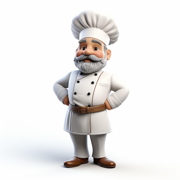 Foto personagem de chef sorridente isolado em uniforme branco em fundo branco