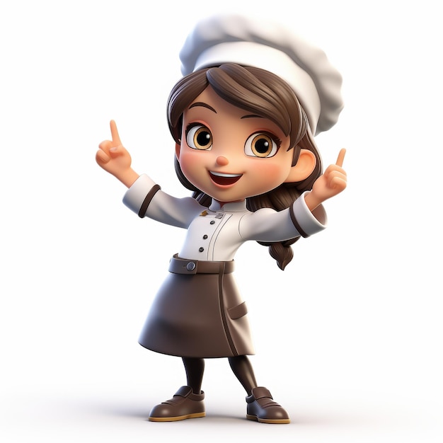 Personagem de chef sorridente isolado em uniforme branco em fundo branco