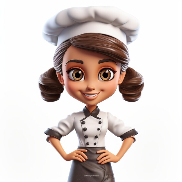 Foto personagem de chef sorridente isolado em uniforme branco em fundo branco