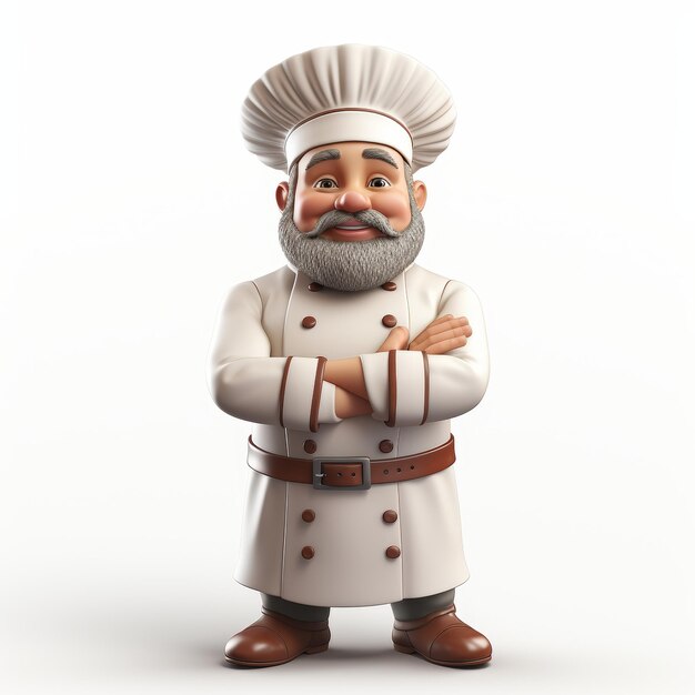 Foto personagem de chef sorridente isolado em uniforme branco em fundo branco