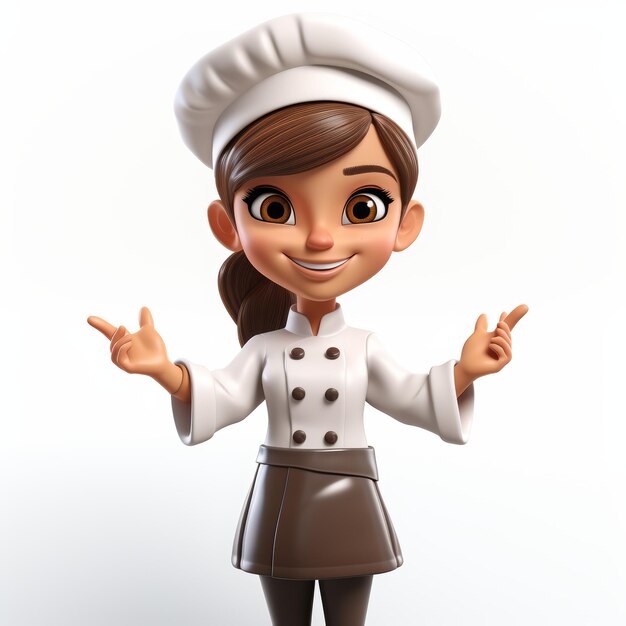 Foto personagem de chef sorridente isolado em uniforme branco em fundo branco