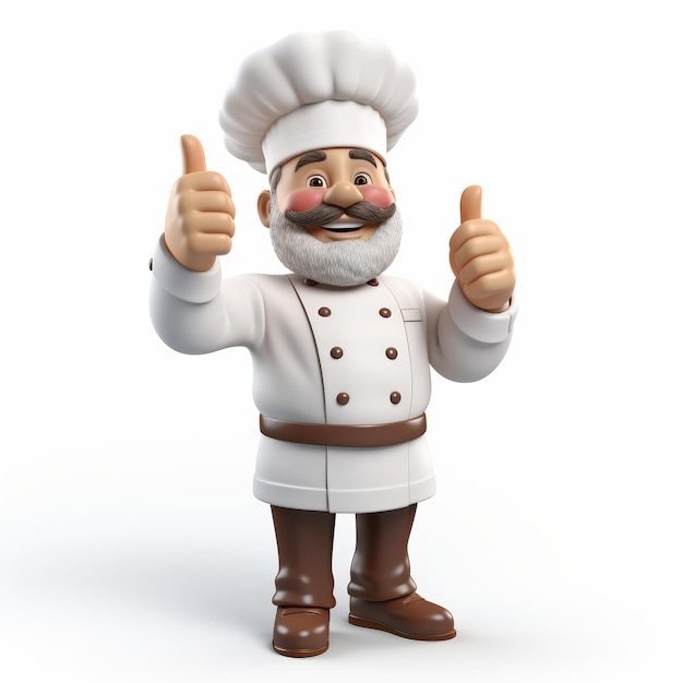 Personagem de chef sorridente isolado em uniforme branco em fundo branco