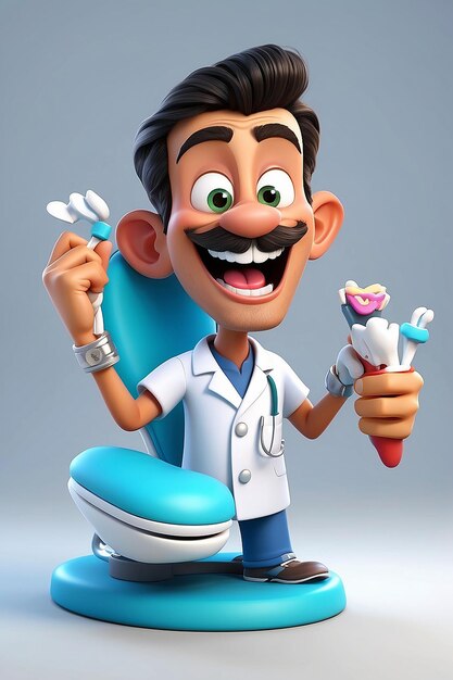 Foto personagem de dentista indiano de desenho animado em 3d