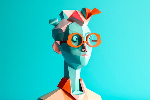 Foto personagem de desenho animado 3d abstrato contra um fundo azul simples