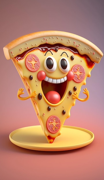 Foto personagem de desenho animado 3d bonito de pizza