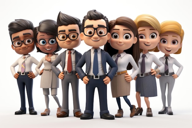 Foto personagem de desenho animado 3d bonito grupo multiétnico de jovens empresários oficial da equipe corporativa