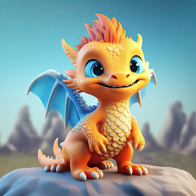 Personagem de desenho animado 3D Cute Happy Baby Dragon