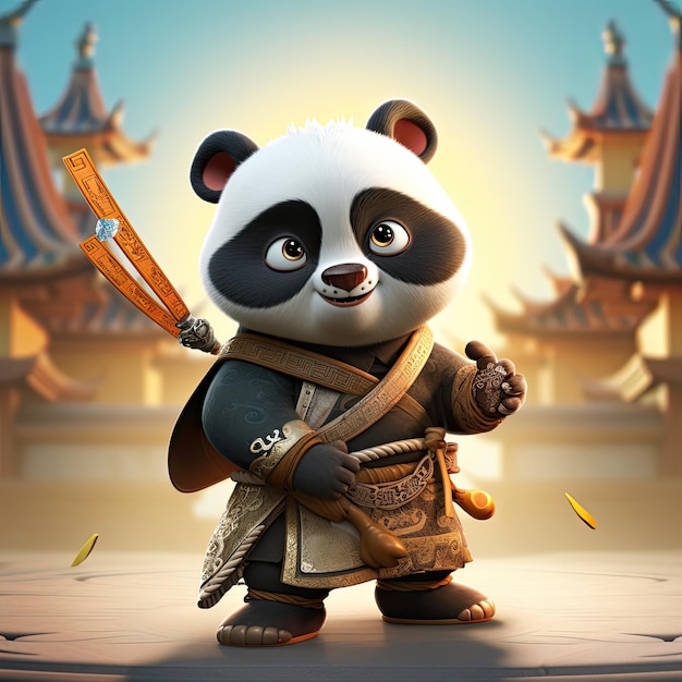 Personagem de desenho animado 3D Cute Happy Samurai Kung Fu Panda