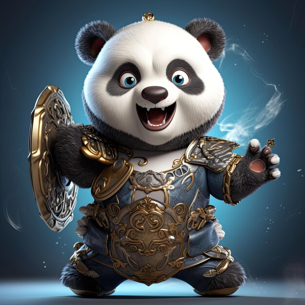 Personagem de desenho animado 3D Cute Happy Samurai Panda