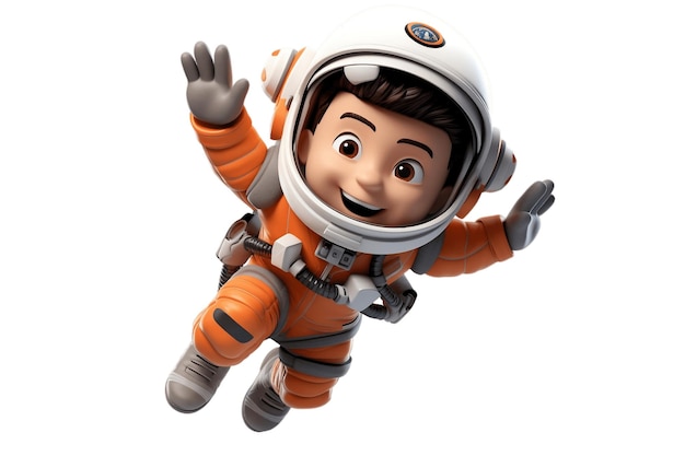 Personagem de desenho animado 3D de astronauta aventureiro em um fundo transparente AI