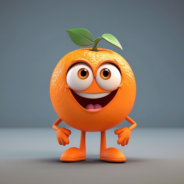 Personagem de desenho animado 3D de frutas de laranja