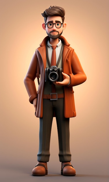 Personagem de desenho animado 3D de um fotógrafo profissional
