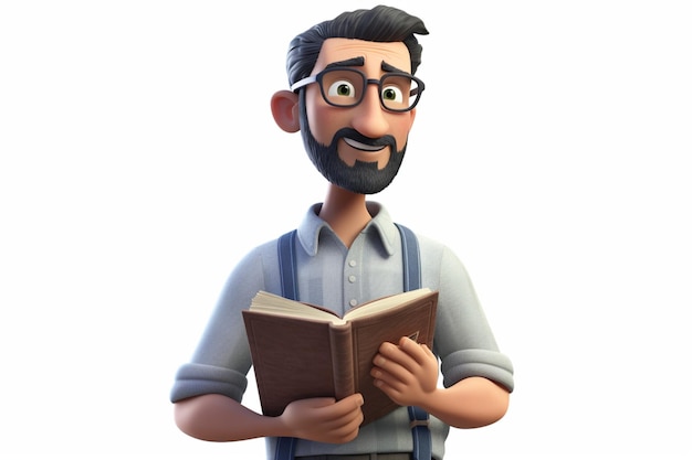 personagem de desenho animado 3d de um professor com livro
