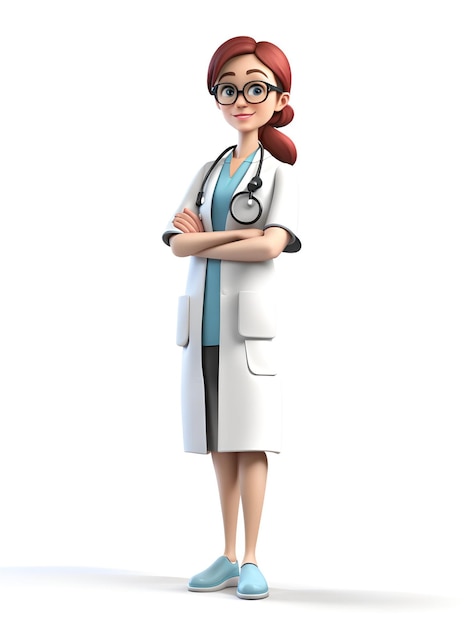 Personagem de desenho animado 3D de uma médica