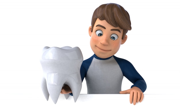 Personagem de desenho animado 3D divertido adolescente com dente