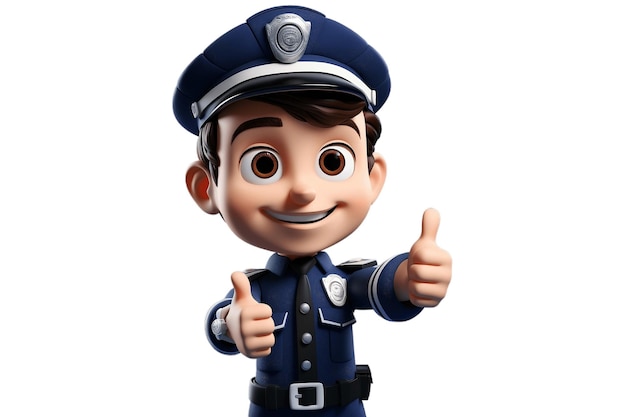 Personagem de desenho animado 3D do policial leal em fundo transparente AI