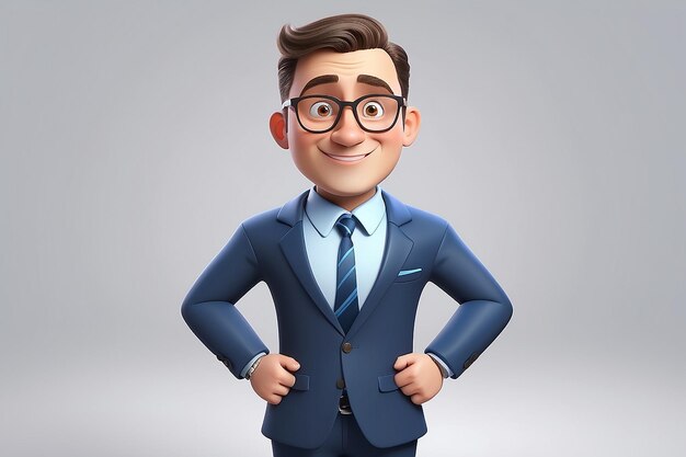 Personagem de desenho animado 3D engraçado homem de negócios de aparência simpática pessoa querida de terno com óculos e gravata