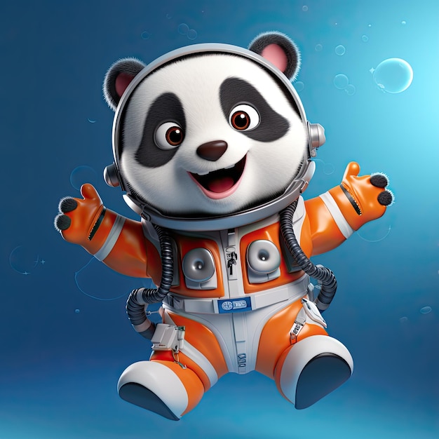 Personagem de desenho animado 3D fofo astronauta feliz Panda