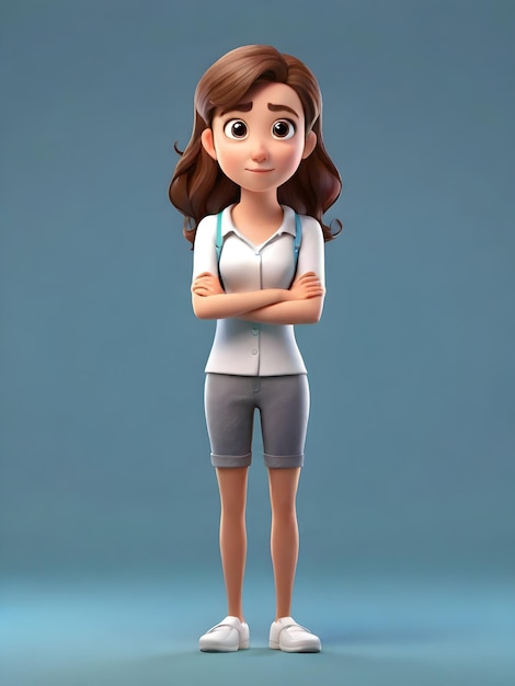 personagem de desenho animado 3d jovem mulher não entender gesto pose corpo inteiro em fundo completo