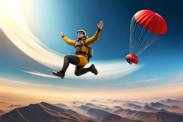 personagem de desenho animado 3d masculino paraquedismo