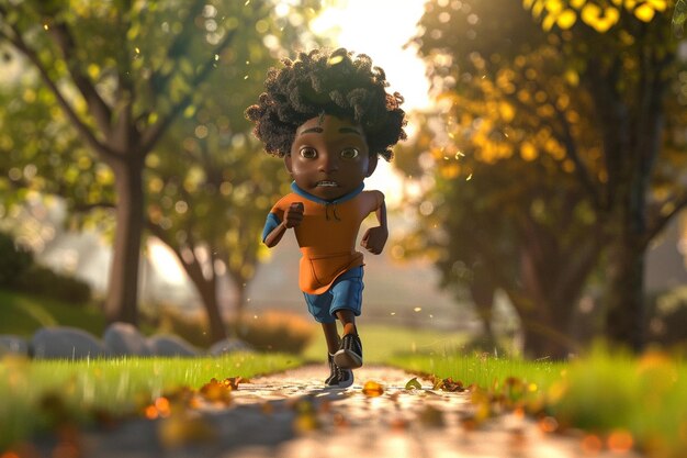 Personagem de desenho animado afro correndo no parque