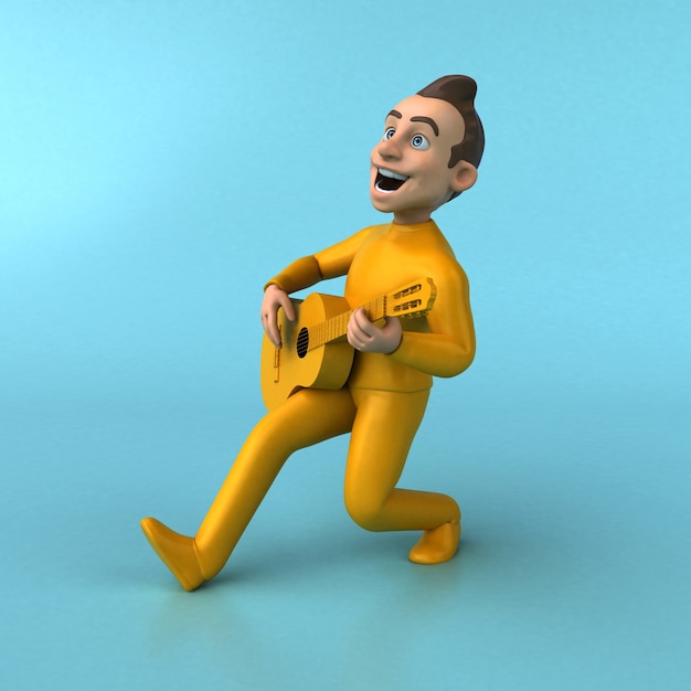 Personagem de desenho animado amarelo divertido em 3d