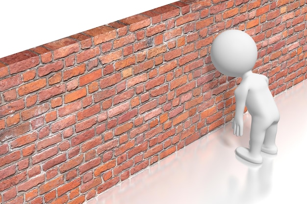 Personagem de desenho animado batendo a cabeça contra a ilustração 3D do conceito de frustração da parede