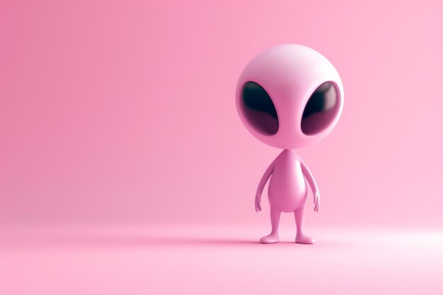 Personagem de desenho animado bonito de um alienígena espacial marciano com olhos grandes d render estilo