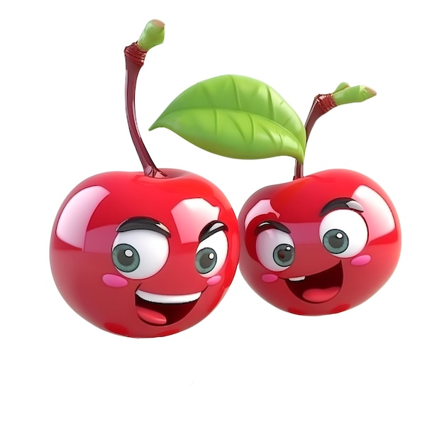 Personagem de desenho animado cerejas com rosto e olhos isolados no fundo branco Série de frutas Conteúdo generativo de IA