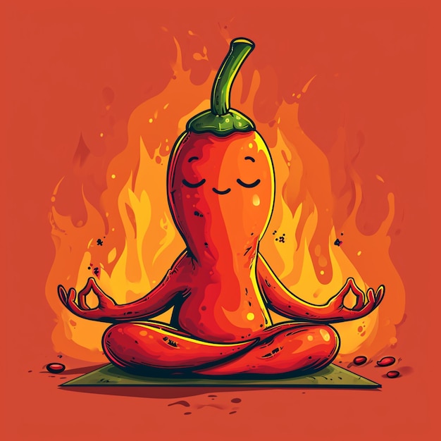 personagem de desenho animado chili meditando em postura de ioga em um tapete generativo ai