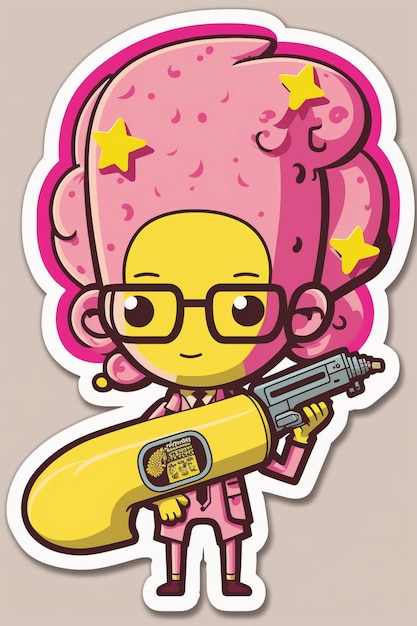 Personagem de desenho animado com arma e cabelo rosa generativo ai