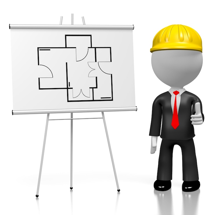 Foto personagem de desenho animado com ilustração 3d do conceito de construção de forma de casa de capacete