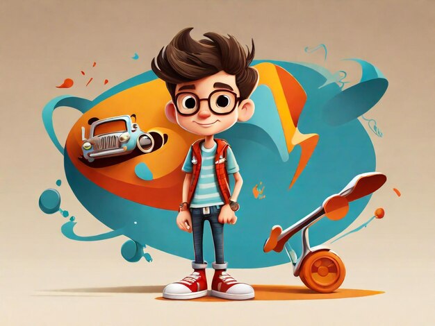 Foto personagem de desenho animado cooltrendy e funky com um design de estilo retro