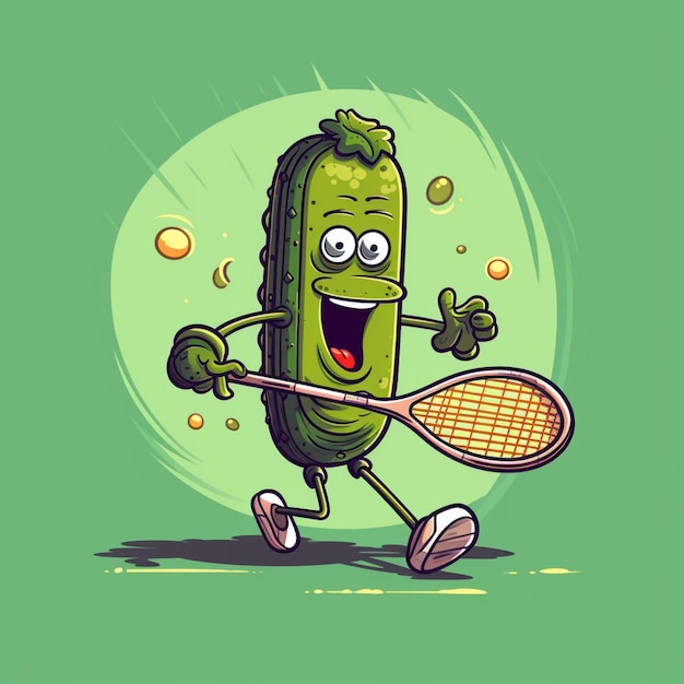 personagem de desenho animado correndo com uma raquete de tênis e bola generativa ai