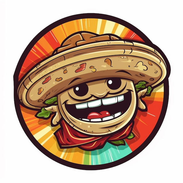 Personagem de desenho animado de comida mexicana com um sombren na cabeça generativa ai