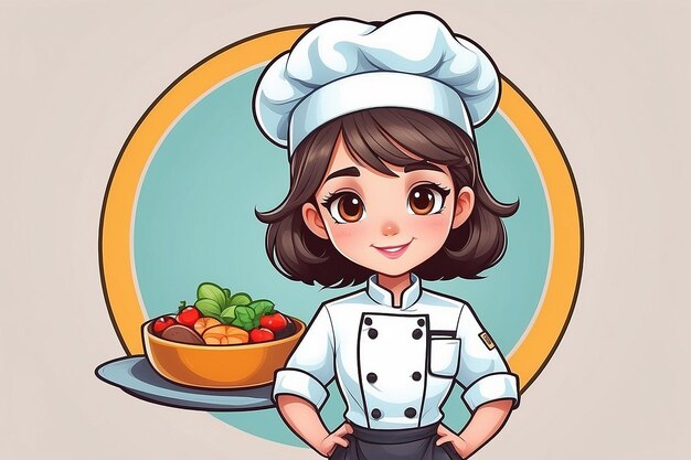 Foto personagem de desenho animado de cozinheira bonita em uniforme