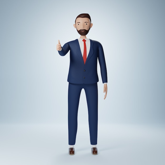 Personagem de desenho animado de empresário em pé e polegar para cima isolado