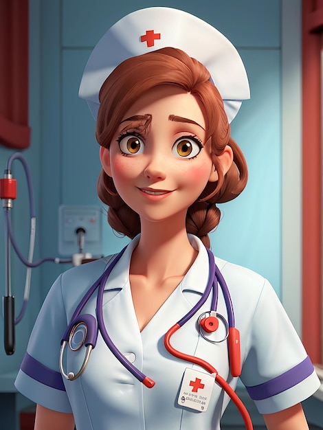 Foto personagem de desenho animado de enfermeira 3d