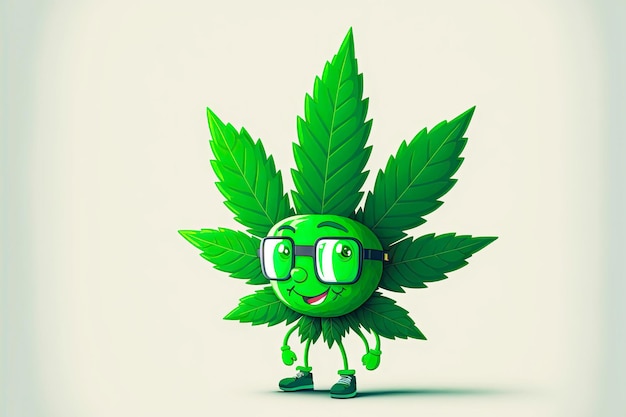 Personagem de desenho animado de folha de cannabis com folhas verdes de maconha