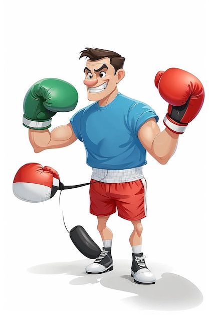 Personagem de desenho animado de fundo branco de boxe