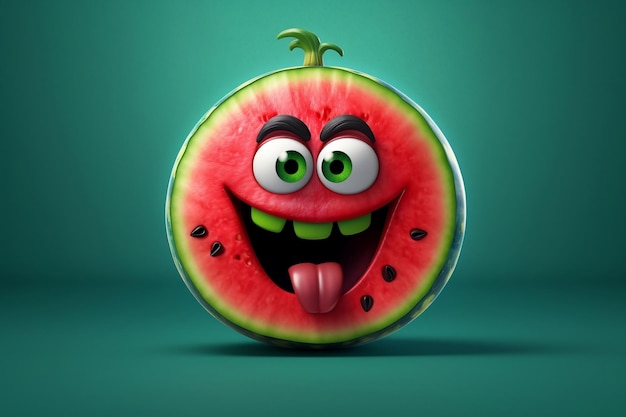 Personagem de desenho animado de melancia feliz AI