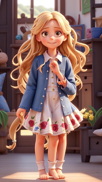 Personagem de desenho animado de menina 3d Foto Ai gerada