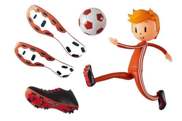 Personagem de desenho animado de menino 3d em ação com caminho de recorte ilustrador 3d atividade esportiva exercício fitness treino treinamento estilo de vida homem jogador tecnologia VR ginásio conceito de objeto ciberespaço ao ar livre