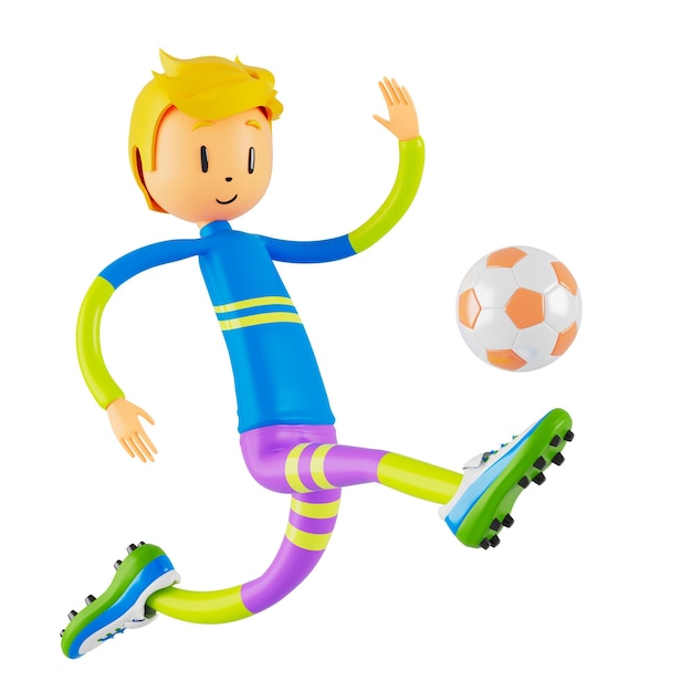 Personagem de desenho animado de menino 3d em ação com caminho de recorte ilustrador 3d atividade esportiva exercício fitness treino treinamento estilo de vida homem jogador tecnologia vr ginásio conceito de objeto ciberespaço ao ar livre