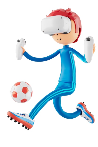 Personagem de desenho animado de menino 3d em ação com caminho de recorte ilustrador 3d atividade esportiva exercício fitness treino treinamento estilo de vida homem jogador tecnologia VR ginásio conceito de objeto ciberespaço ao ar livre