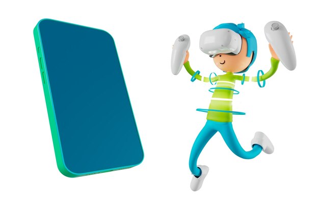 Personagem de desenho animado de menino 3d em ação com traçado de recorte 3d ilustrador esporte atividade exercício aptidão